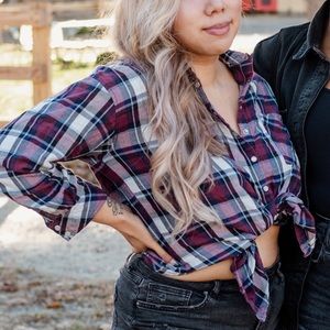 Hearts & Bows | Blue+Maroon Plaid Button Up Shirt